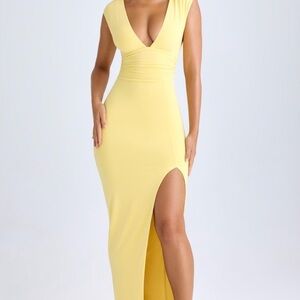 Oh Polly Sloane Yellow Maxi Slit Gown